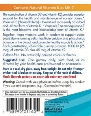 Vitamin D3 + K2 Gummies - Supports Bone Health & Structure - Pomegranate (60 Gummies)