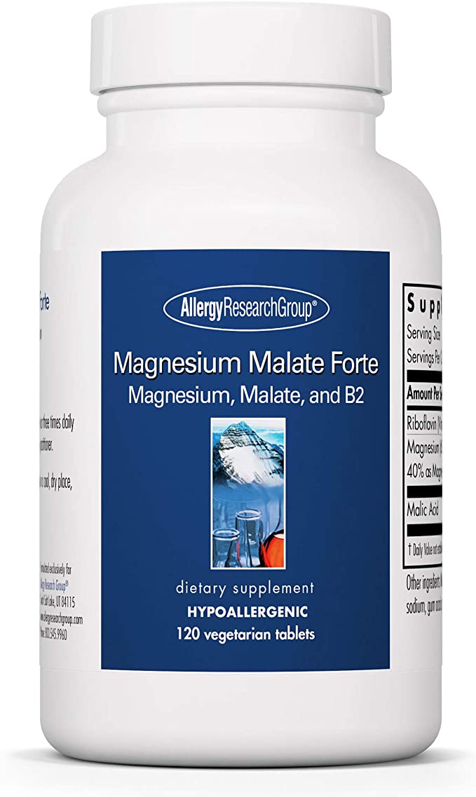 Allergy Research Group - Magnesium Malate Forte - with Riboflavin - Energy Support - 120 Vegetarian Tablets