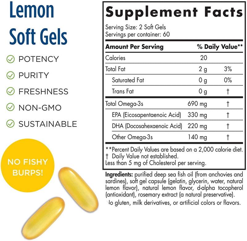 Nordic Naturals Omega-3, Lemon Flavor - 690 mg Omega-3 - 120 Soft Gels