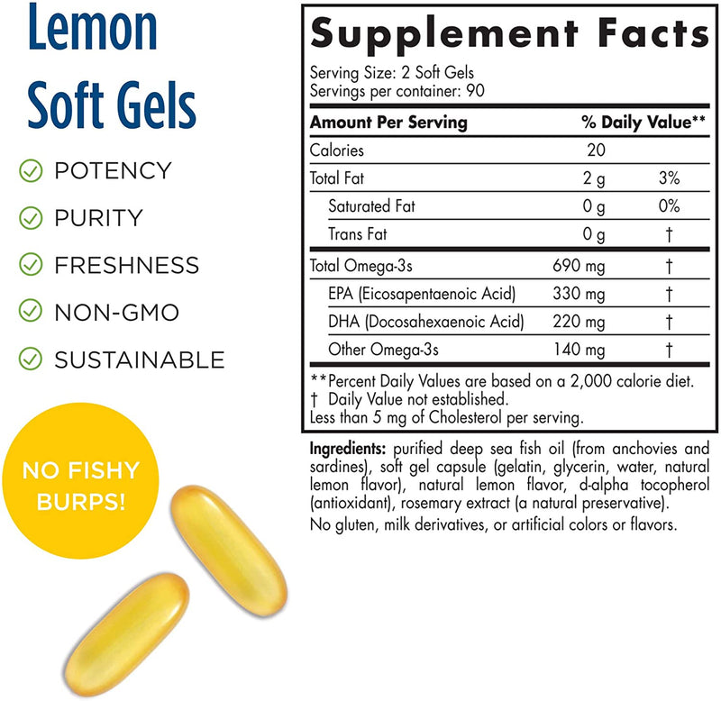 Nordic Naturals Omega-3, Lemon Flavor - 690 mg Omega-3-180 Soft Gels