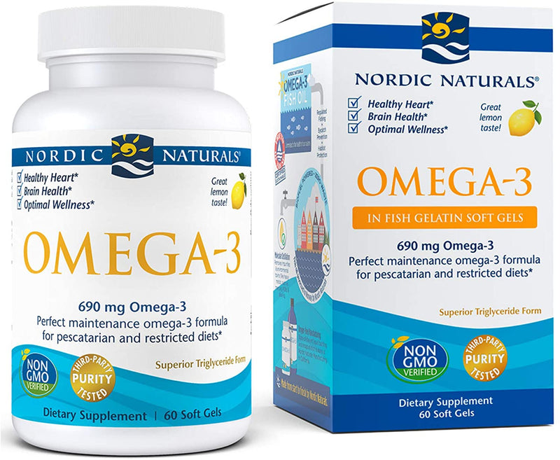 Nordic Naturals Omega-3 in Fish Gelatin, Lemon Flavor - 690 mg Omega-3 - 60 Fish Gels