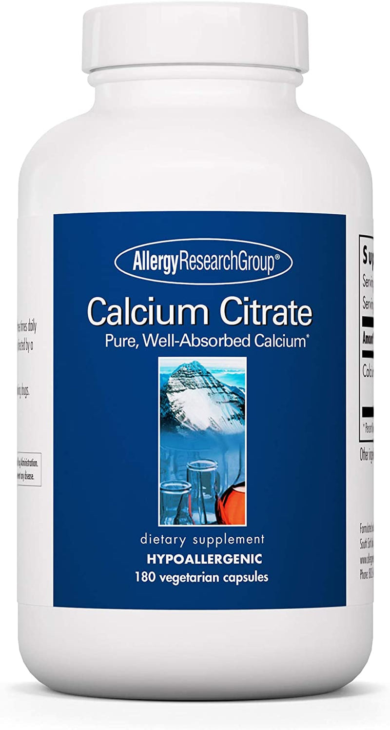 Allergy Research Group - Calcium Citrate - Bone, Teeth, Muscle, Nerve Support - 180 Vegetarian Capsules