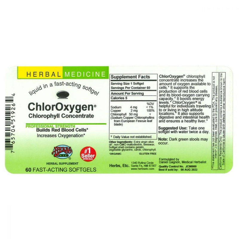 Herbs, Etc. ChlorOxygen Chlorophyll Concentrate 60 softgels