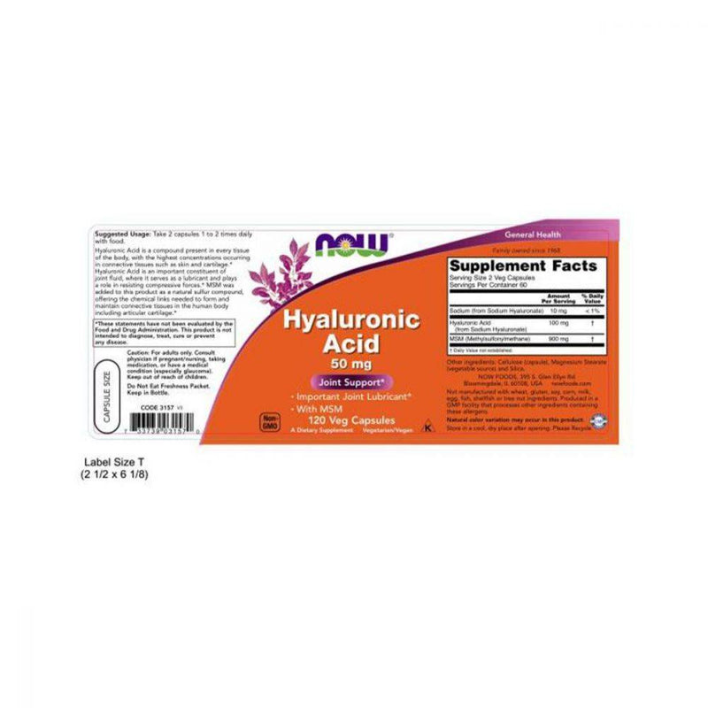 NOW Hyaluronic Acid with MSM 120 vcaps