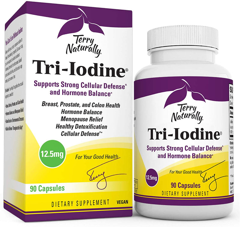 Terry Naturally Tri-Iodine 12.5 mg -  90 Vegan Capsules - Supports Hormone Balance, Promotes Breast & Prostate Health - Non-GMO, Gluten-Free, Kosher - 90 Servings