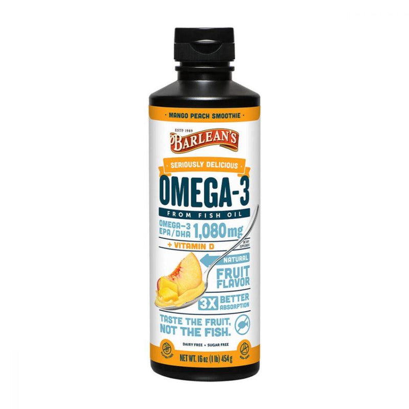 Barlean's Seriously Delicious Omega-3 Fish Oil - Mango Peach Smoothie 16oz